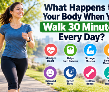 Woman walking outdoors for exercise, illustrating the health benefits of walking 30 minutes every day, including heart health, stronger muscles, better mood, and improved endurance