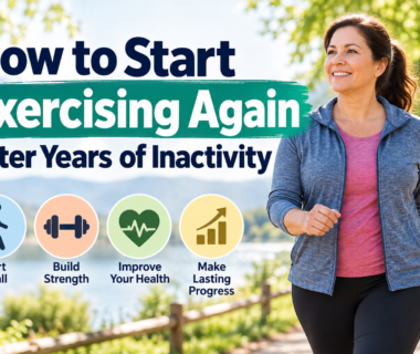 Woman walking outdoors as she returns to exercise after years of inactivity, with tips to start small, build strength, improve health, and make lasting progress.
