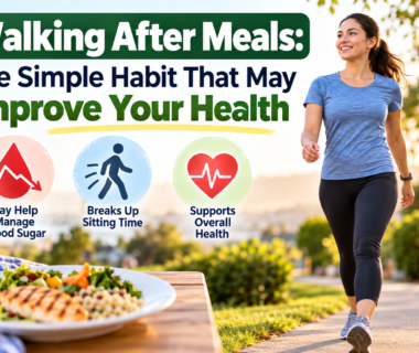 Woman taking a walk after a healthy meal, illustrating how walking after meals may support blood sugar management, reduce sitting time, and improve overall health.